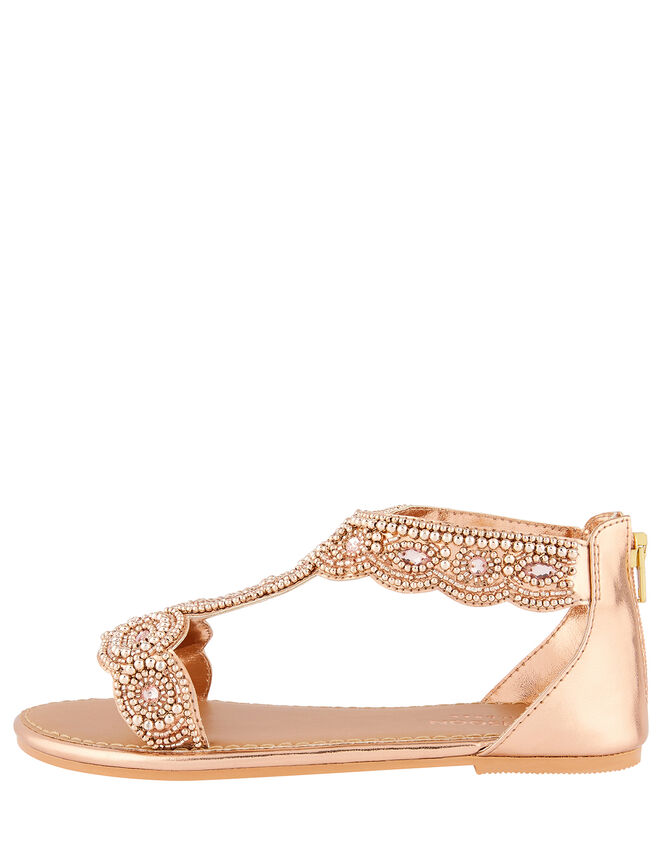 Embellished Metallic Sandals, Gold (ROSE GOLD), large