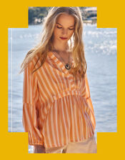 East Maeve V-Neck Stripe Blouse, Orange (PEACH), large
