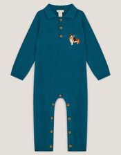 Newborn Dog Knit Romper, Blue (BLUE), large