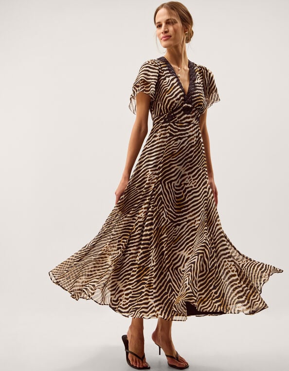 Annie Animal Print Midi Dress, Brown (BROWN), large