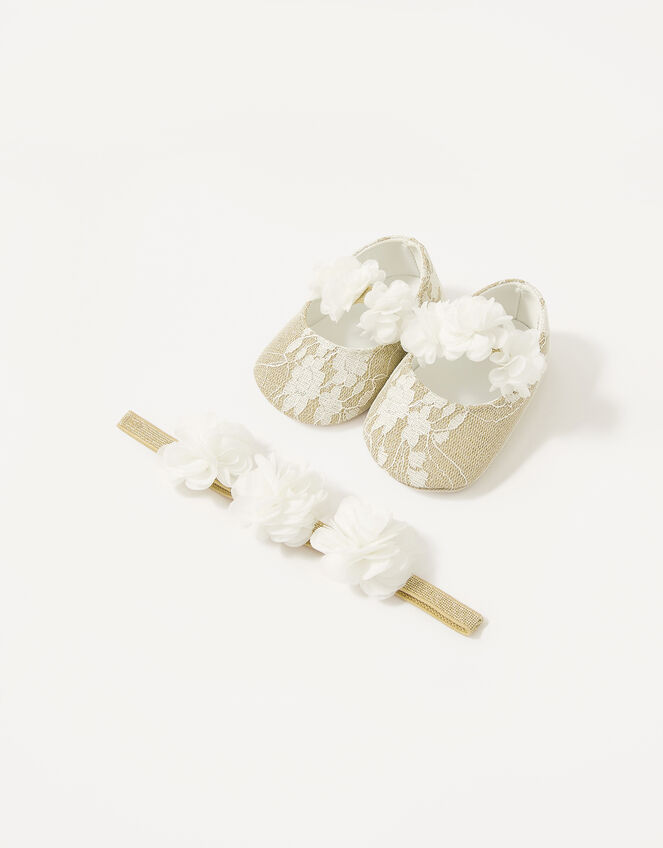 Satin Bow Bootie and Bando Set, Ivory (IVORY), large
