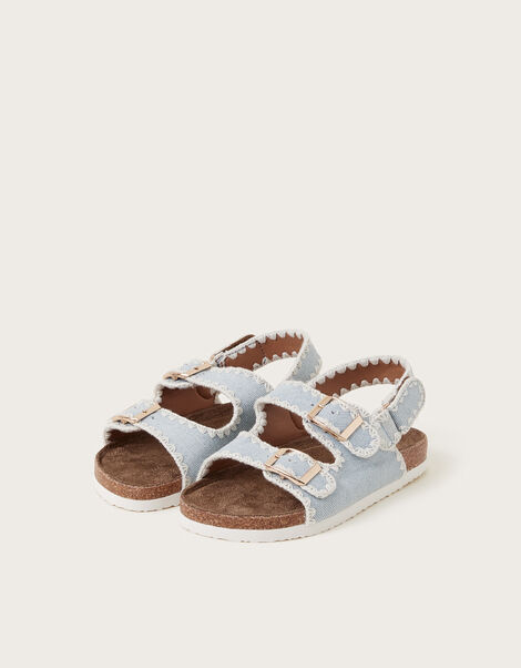 Denim Whipstitch Buckle Sandals, Blue (BLUE), large