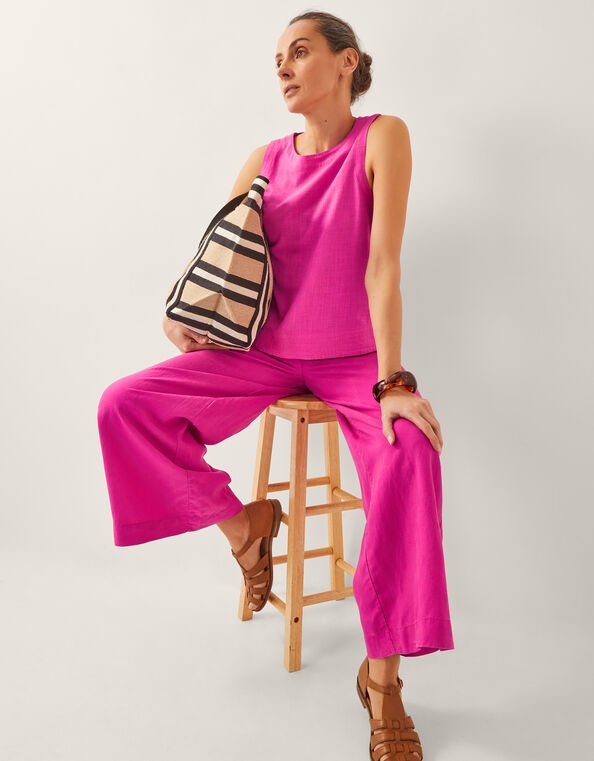 Frida Linen Blend Wide Leg Trousers, Pink (PINK), large