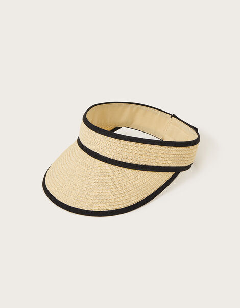 Woven Straw Contrast Sun Visor, , large