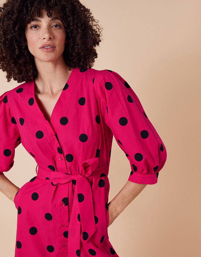 Spot Print Midi Dress, Pink (PINK), large