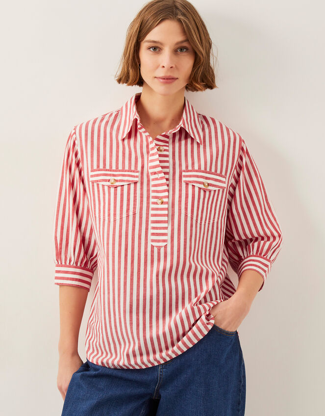 Liv 3/4 Sleeve Stripe Shirt, Red (RED), large