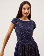 Caitie Polka Dot Midi Dress, Blue (NAVY), large