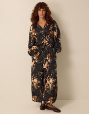 Clemence Seraphine Floral Print Satin Wide Leg Trousers, Black (BLACK), large