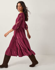 Mia Embroidered Corduroy Midi Dress, Red (CHERRY), large