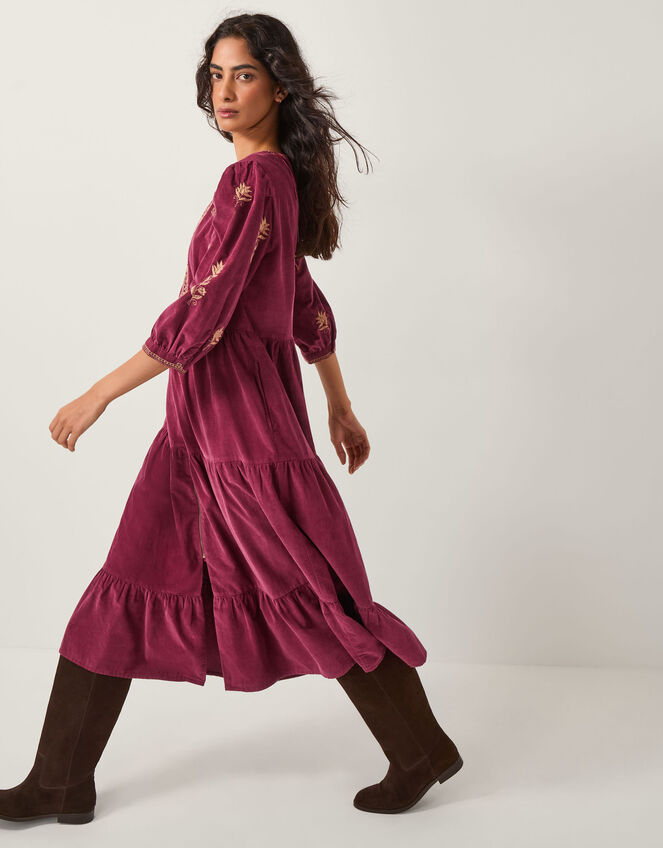 Mia Embroidered Corduroy Midi Dress, Red (CHERRY), large