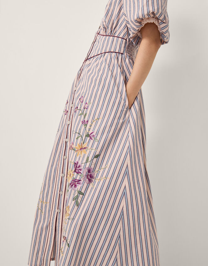 Alexis Embroidered Stripe Midi Dress, Pink (PINK), large
