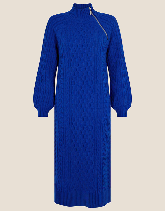 Zola Zip Neck Cable Dress, Blue (BLUE), large