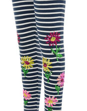Sequin Stripe Flower Leggings, Blue (NAVY), large