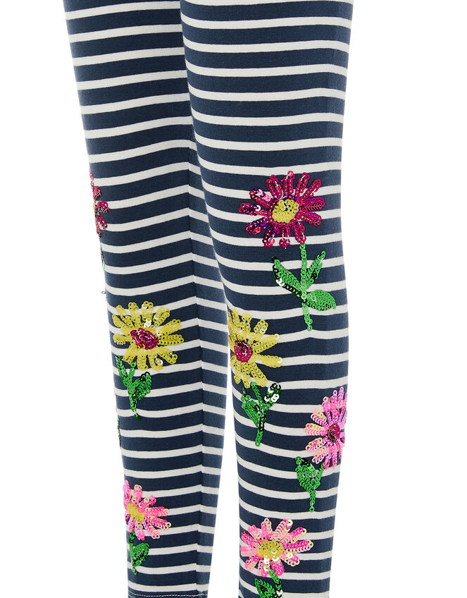 Sequin Stripe Flower Leggings, Blue (NAVY), large