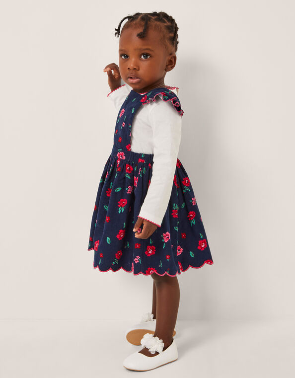 Baby Floral Top & Corduroy Dress Set, Blue (NAVY), large