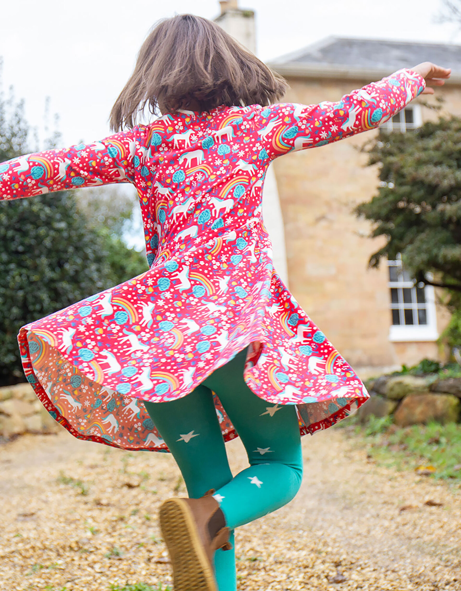 Frugi Unicorn Print Skater Dress Pink