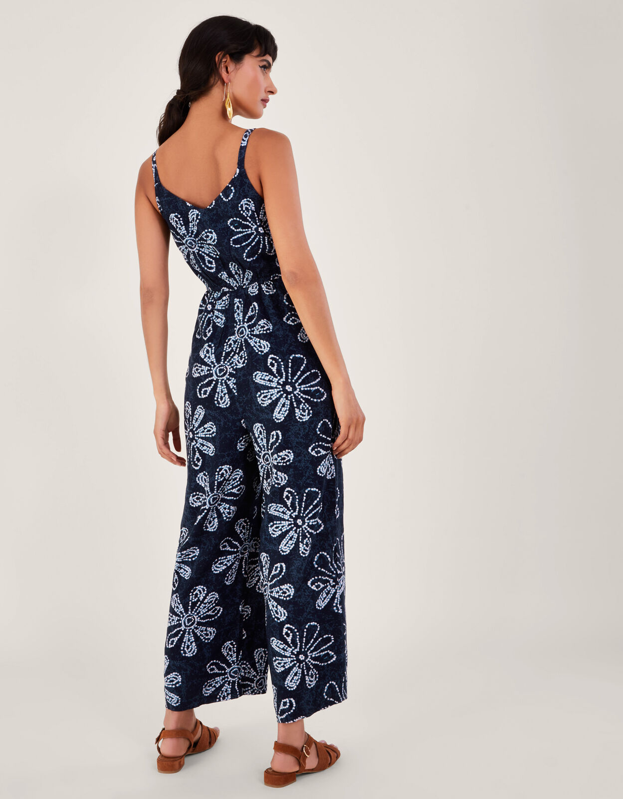 Batik Dye Flower Jumpsuit Blue
