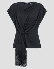 Tanya Twist Tassel Jersey Top, Black (BLACK), large