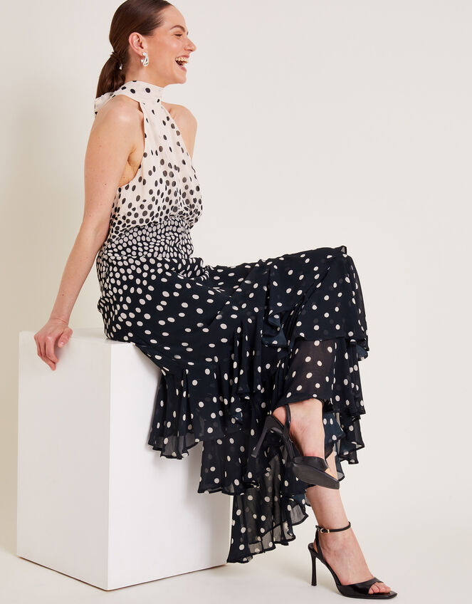 Octavia Spot Ruffle Dress, Black (BLACK), large