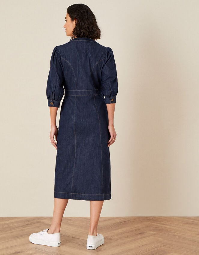Denim Midi Dress in Organic Cotton , Blue (INDIGO), large