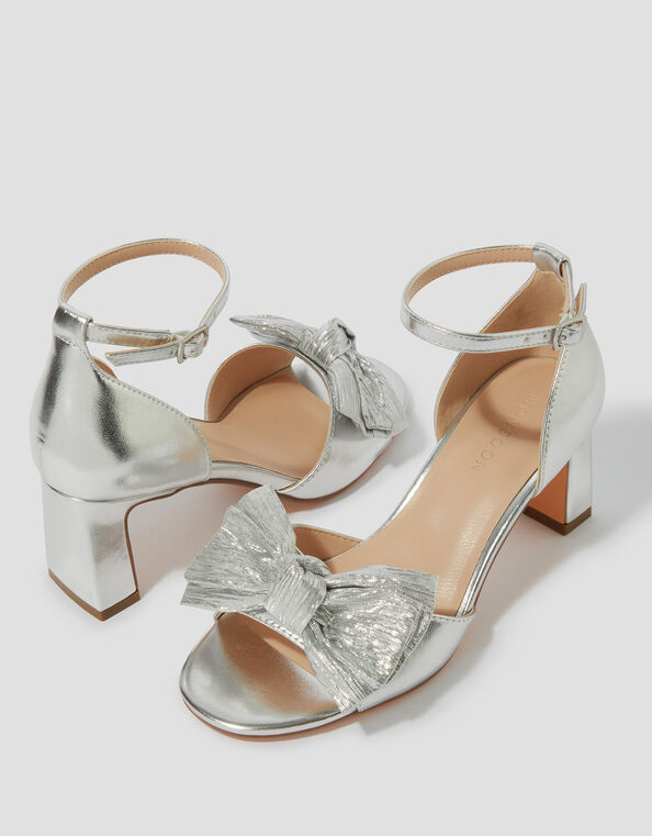 Taya Metallic Bow Heeled Sandals, Silver (SILVER), large