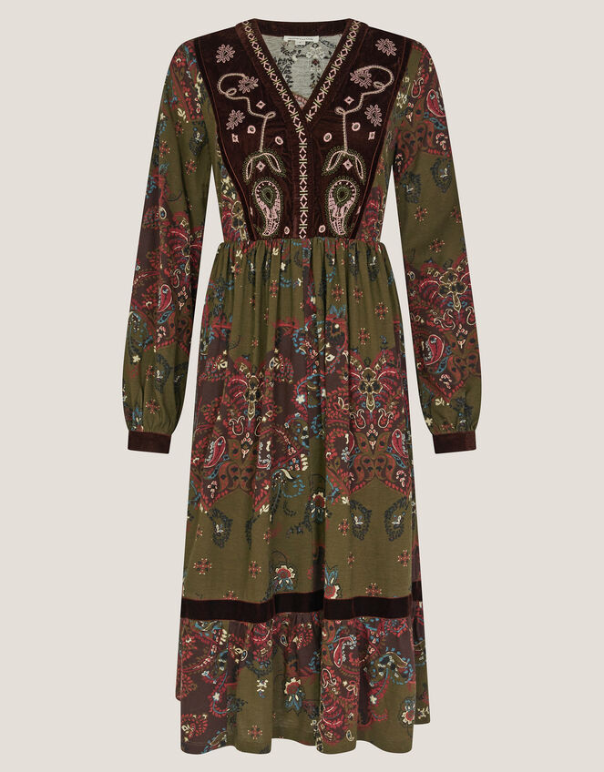 Jemima Paisley Print Jersey Midi Dress, Green (GREEN), large