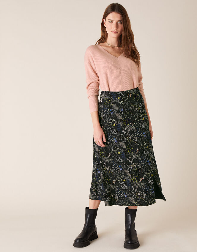 Printed Midi Skirt, Black (BLACK), large