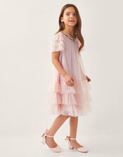 Alexandria Sequin Ruffle Tulle Swing Dress, Pink (PALE PINK), large