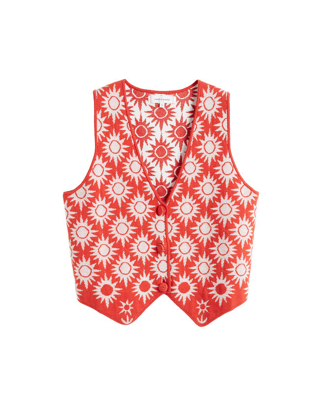 Chinti & Parker Sunflower Waistcoat, RED BRICK, large