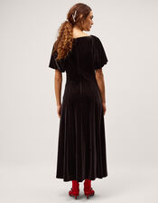Cynthia Puff Sleeve Velvet Midi Dress, Black (BLACK), large