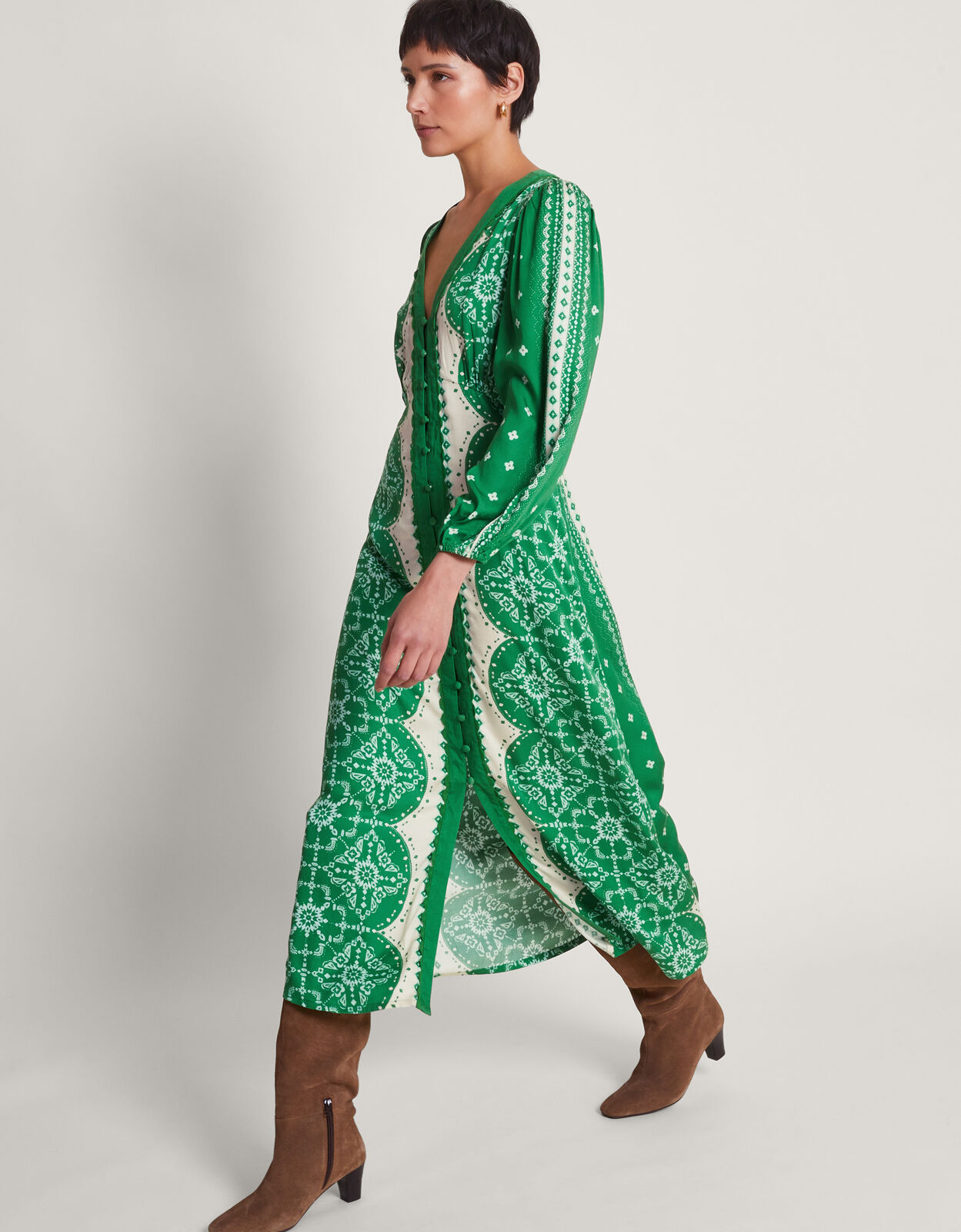 Monsoon alba print tea dress discount