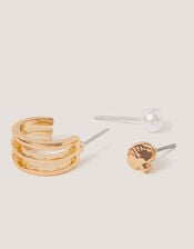 3-Pack Shell Stud & Hoop Earrings, , large