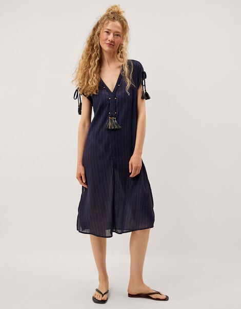 Mia Tassel Stripe Midi Kaftan, Blue (NAVY), large