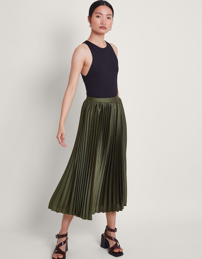 Evelyn Pleated Skirt, Green (KHAKI), large