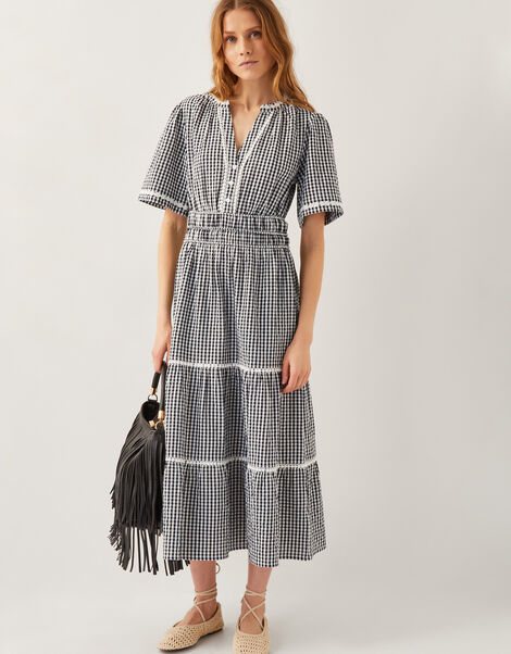Gina Gingham Maxi Dress, Black (BLACK), large