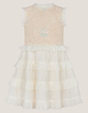 Crochet Yoke Ruffle Dress, Ivory (IVORY), large