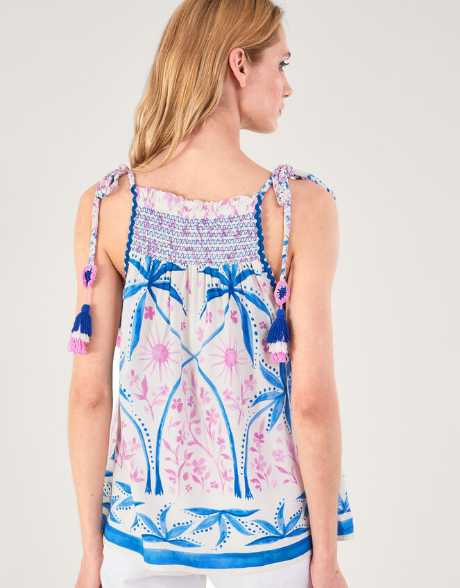 Palm Print Beaded Cami Top in LENZING™ ECOVERO™, Blue (BLUE), large