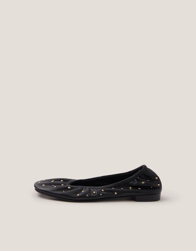 Mila Leather Stud Ballet Pumps, Black (BLACK), large