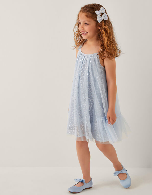 Rosalee Sequin Tulle Swing Dress, Blue (BLUE), large