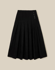 Sonja Pleated Corduroy Midi Skirt, Black (BLACK), large