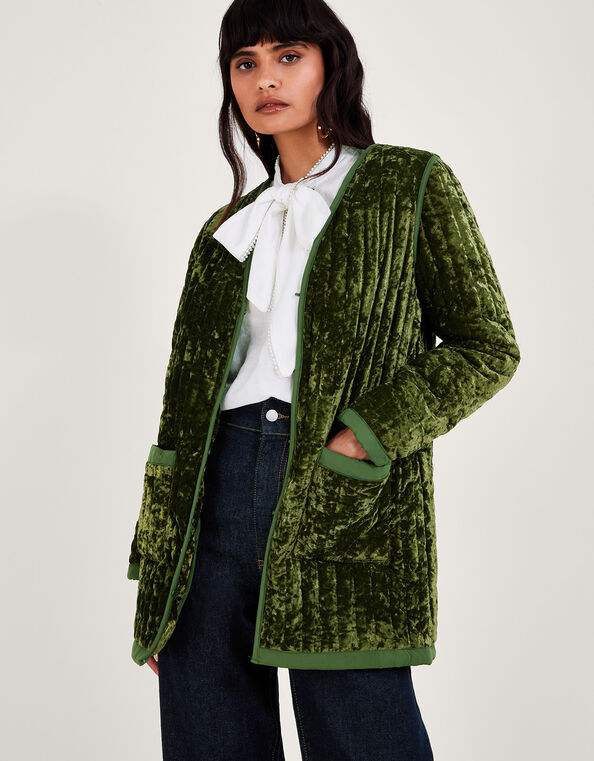Velvet Quilted Jacket, Green (GREEN), large