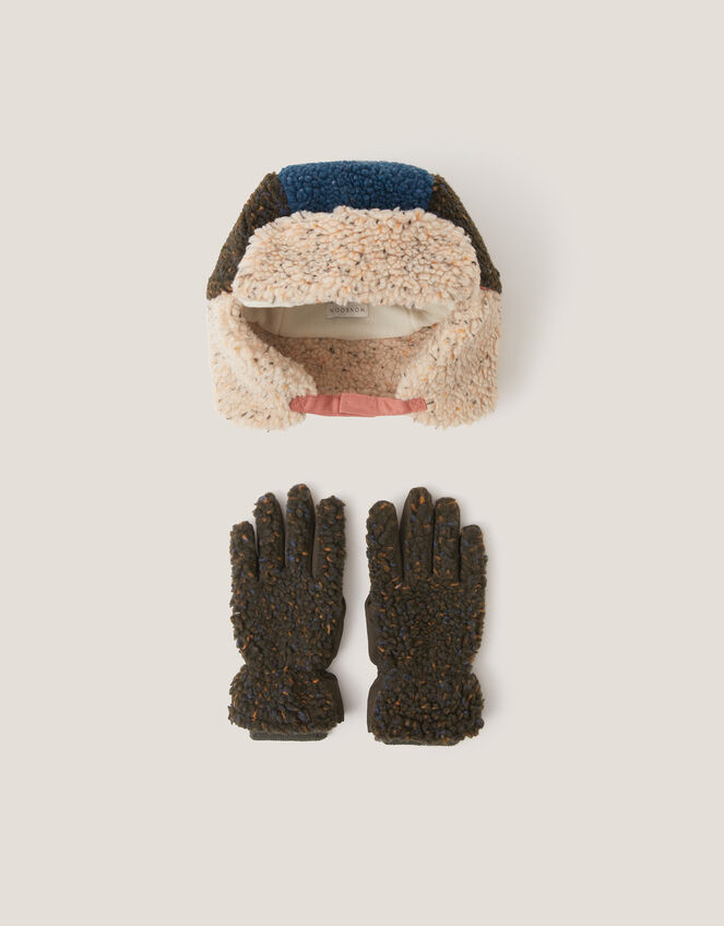Borg Trapper Hat & Gloves Set, Multi (MULTI), large