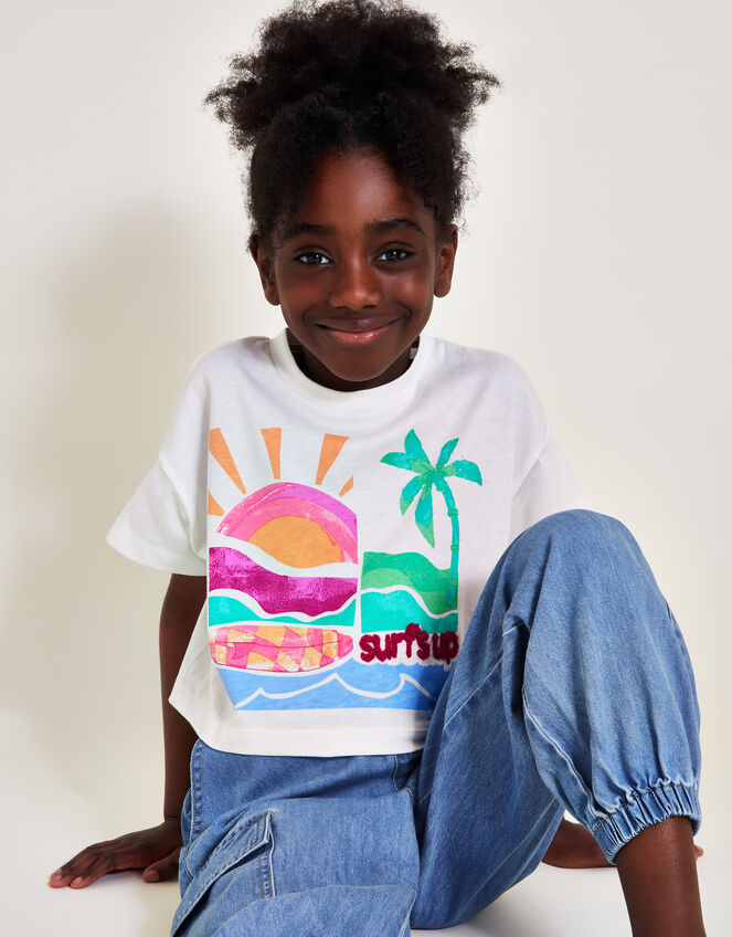 Cropped Surf's Up T-Shirt, White (WHITE), large