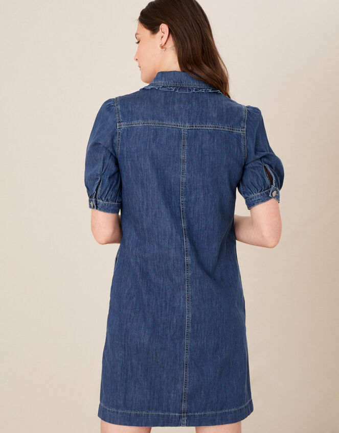 Ruffle Collar Denim Dress, Blue (DENIM BLUE), large