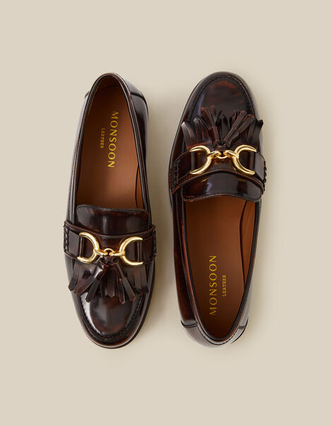 Harley Fringe Patent Loafers, Brown (BROWN), large