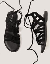 Greta Suede Gladiator Sandals, Black (BLACK), large