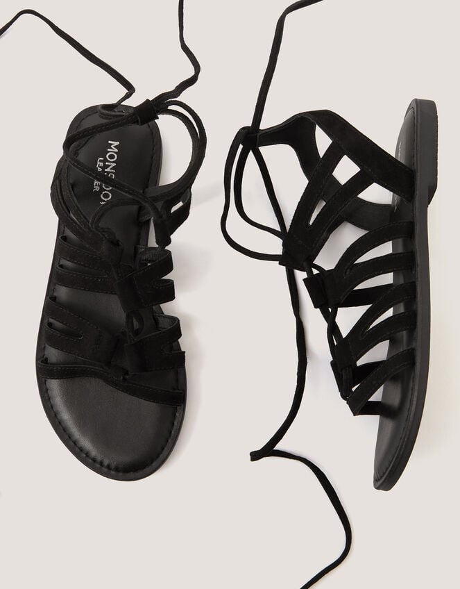 Greta Suede Gladiator Sandals, Black (BLACK), large