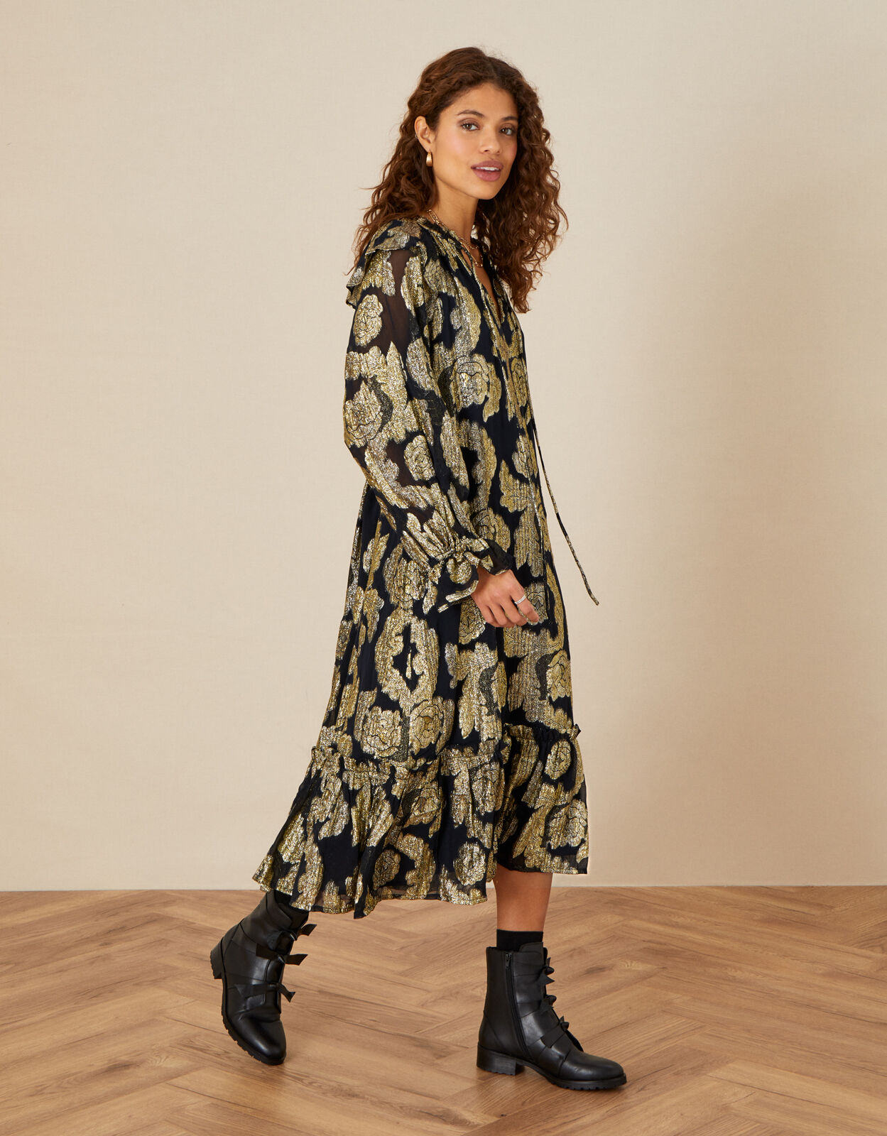 Maya Metallic Jacquard Dress Black