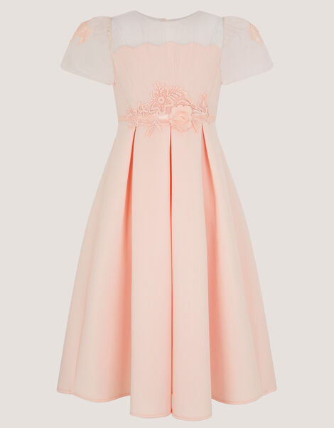 Chiffon Sleeve Floral Embroidered Dress, Pink (PINK), large