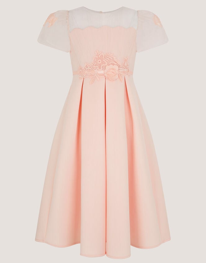 Chiffon Sleeve Floral Embroidered Dress, Pink (PINK), large